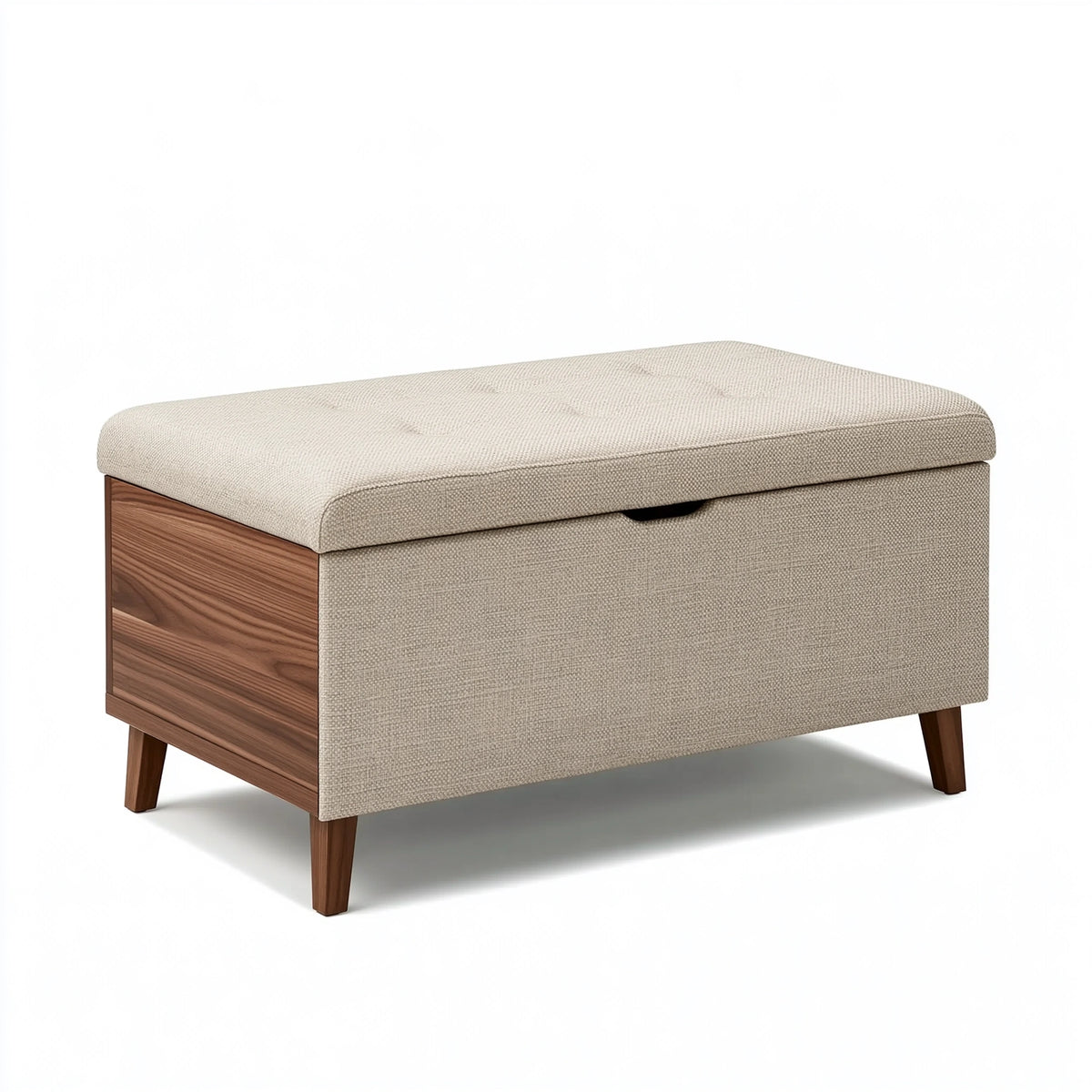 Aufbewahrungsbank 100 x 50 x 45 cm Beige/Braun Stoff und Holz - gepolsterte Sitzbank mit Stauraum