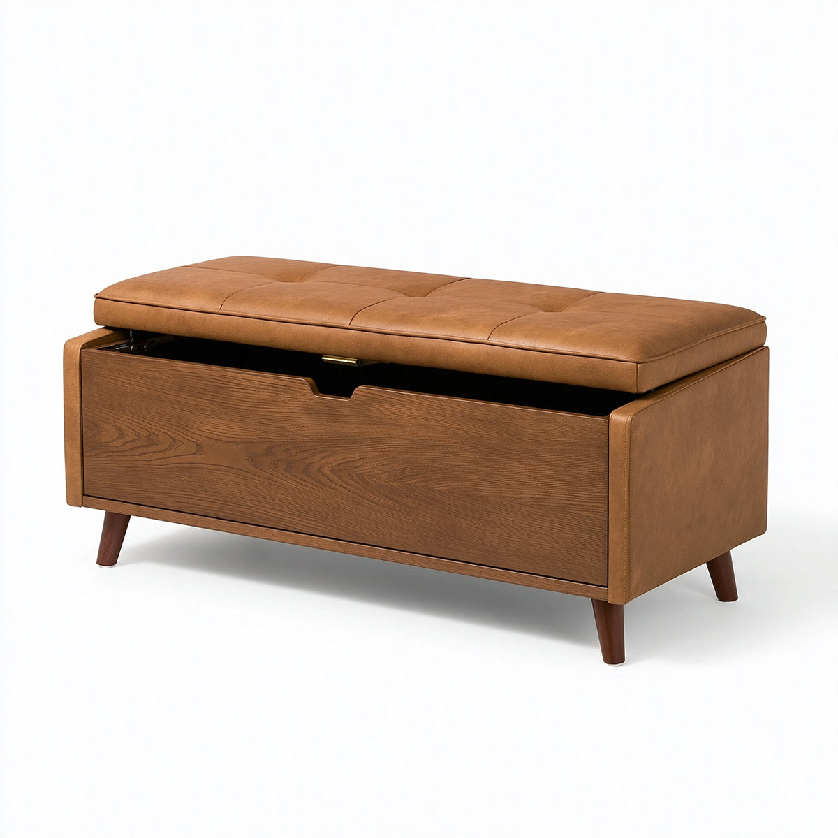 Sitzbank mit Stauraum 120 cm Kunstleder Braun - gepolsterte Holztruhe im Retro-Stil