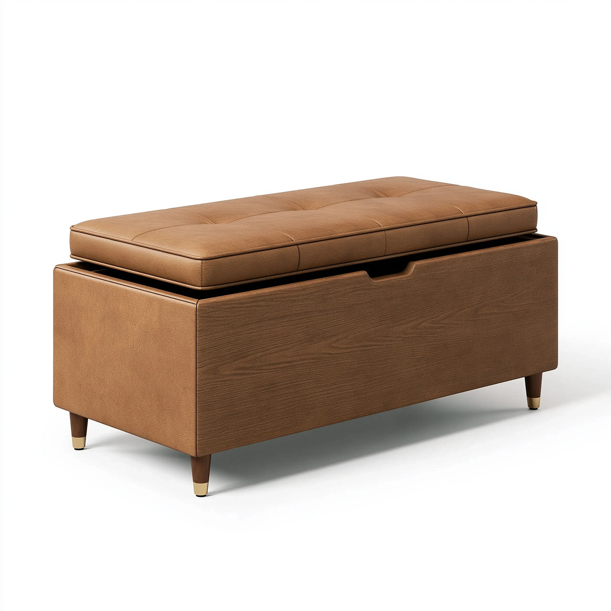 Aufbewahrungsbank 120 x 45 x 48 cm in Cognacbraun mit Kunstlederpolster und Schublade