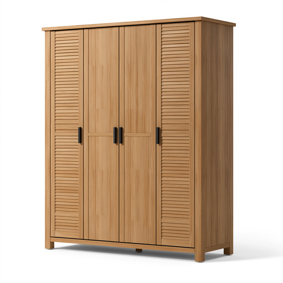 Kleiderschrank 180 x 55 x 200 cm Holz Natur mit Lamellentüren im Landhausstil
