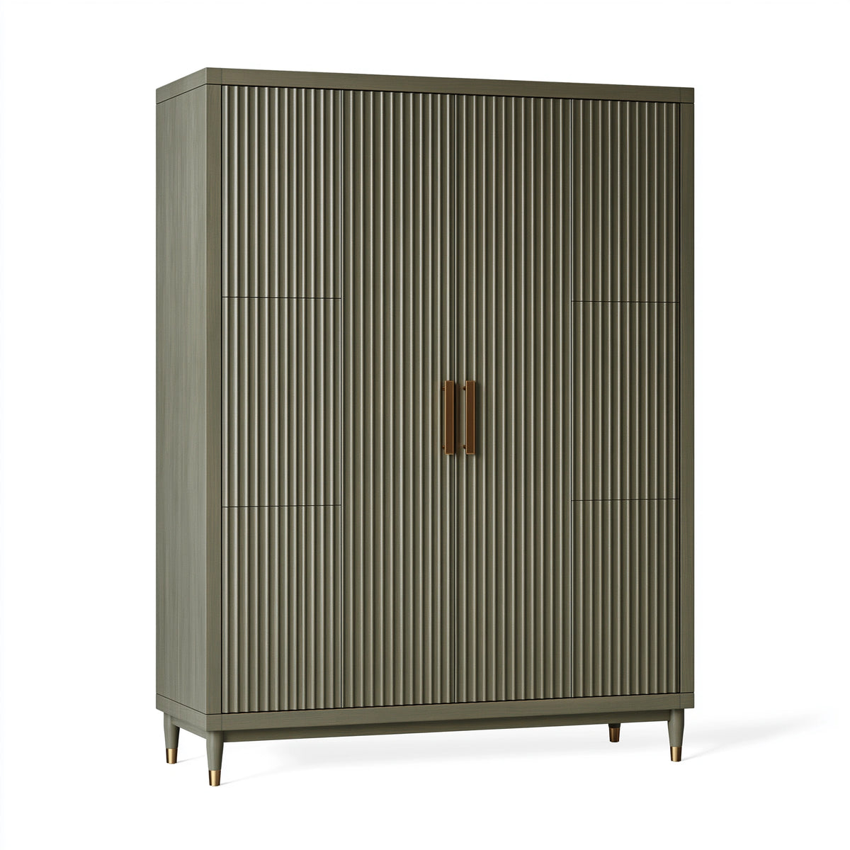 Kleiderschrank 100 x 50 x 190 cm Holzwerkstoff Olivgrün mit geriffelter Front