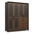 Kleiderschrank 200 x 60 x 220 cm aus Holzwerkstoff Braun/Schwarz mit 4 Türen und 3 Schubladen im modernen Stil