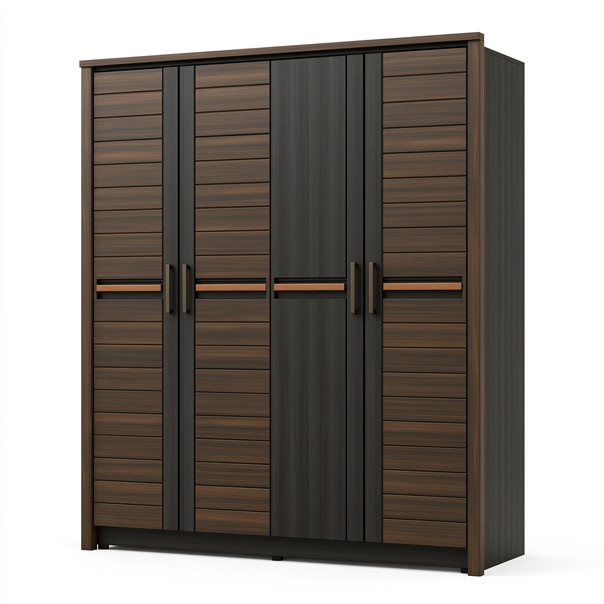 Kleiderschrank 200 x 60 x 200 cm Holzwerkstoff dunkelbraun schwarz 4 Türen modern