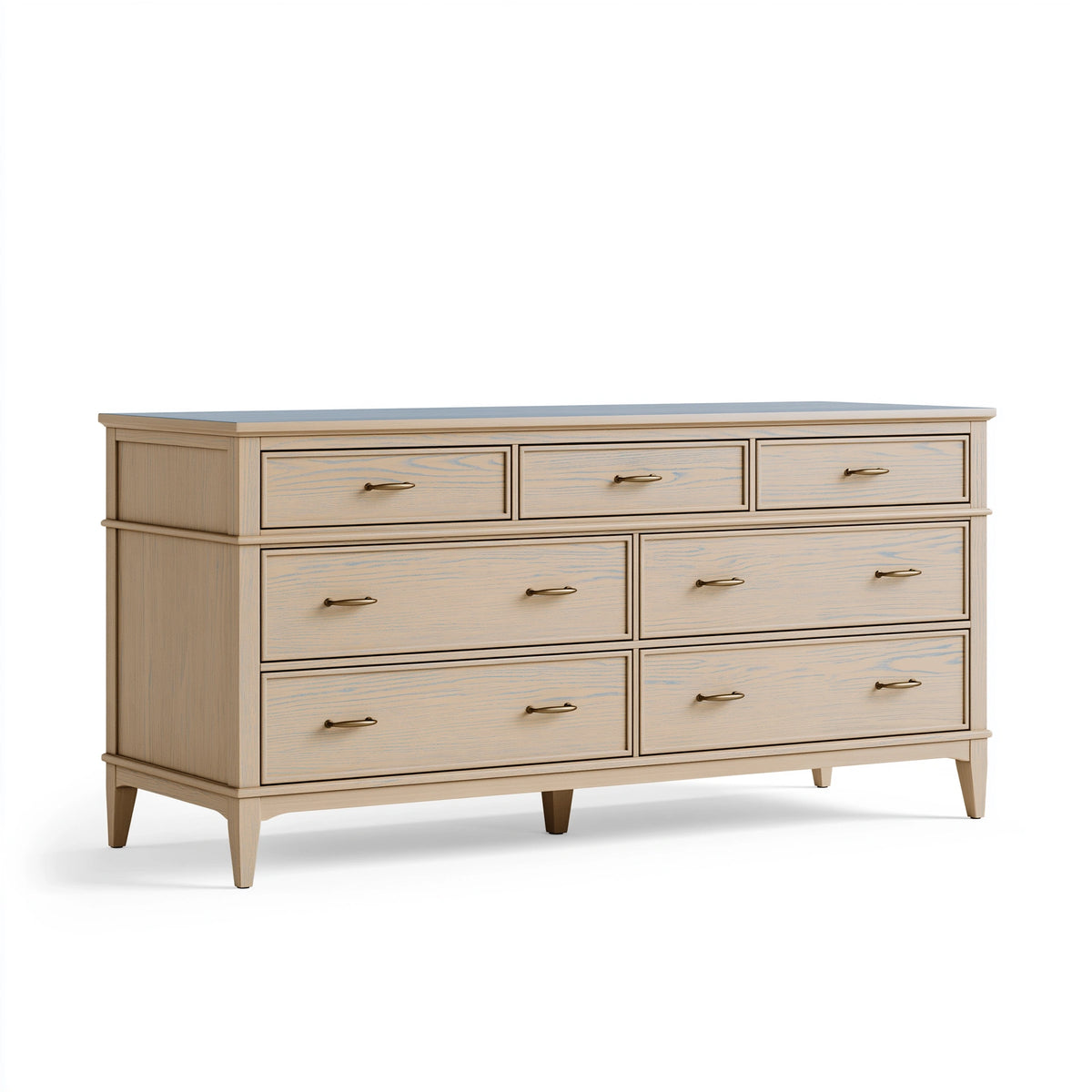 Kommode 160 x 45 x 95 cm aus Holz in Creme mit 7 Schubladen Landhausstil