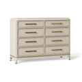 Kommode 140 x 45 x 100 cm in Creme Holzoptik mit 8 Schubladen und goldfarbenen Griffen