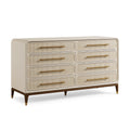 Kommode 160 x 45 x 95 cm Cremebraun mit 8 Schubladen geriffelter Holzoptik