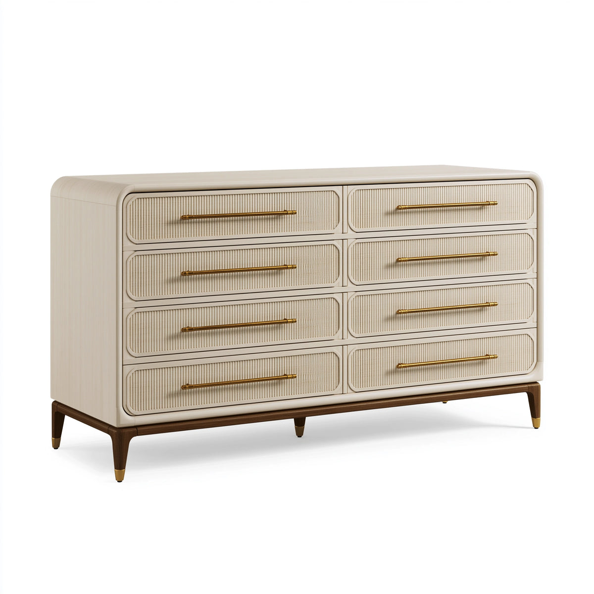 Kommode 160 x 45 x 95 cm Cremebraun mit 8 Schubladen geriffelter Holzoptik
