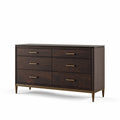 Kommode 160 x 45 x 90 cm dunkle Holzoptik mit Metallgriffen - 6 Schubladen klassischer Stil
