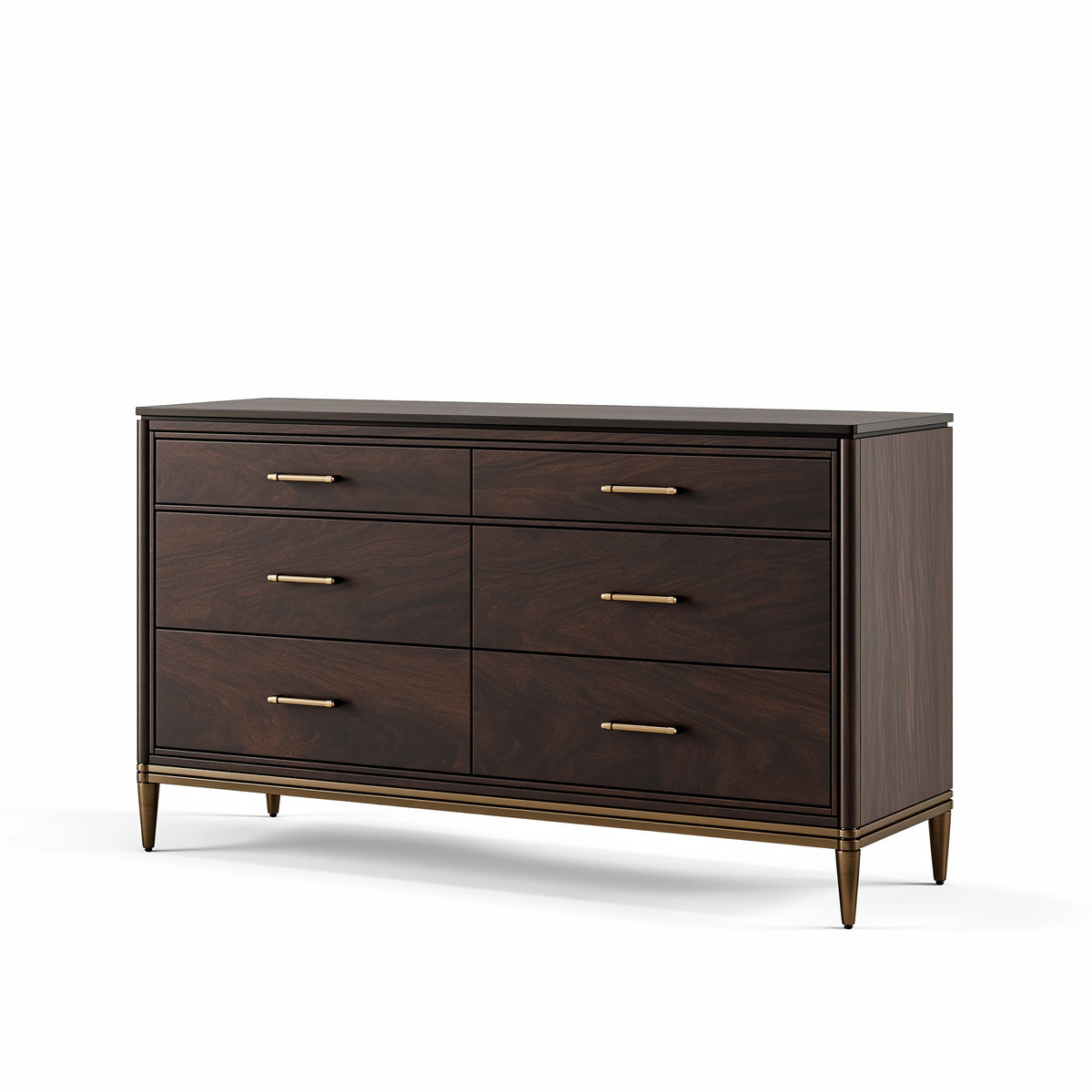 Kommode 160 x 45 x 90 cm dunkle Holzoptik mit Metallgriffen - 6 Schubladen klassischer Stil