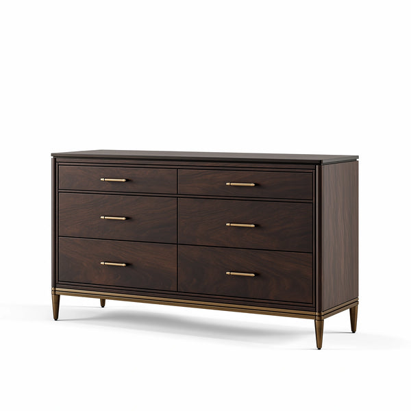 Kommode 160 x 45 x 90 cm dunkle Holzoptik mit Metallgriffen - 6 Schubladen klassischer Stil
