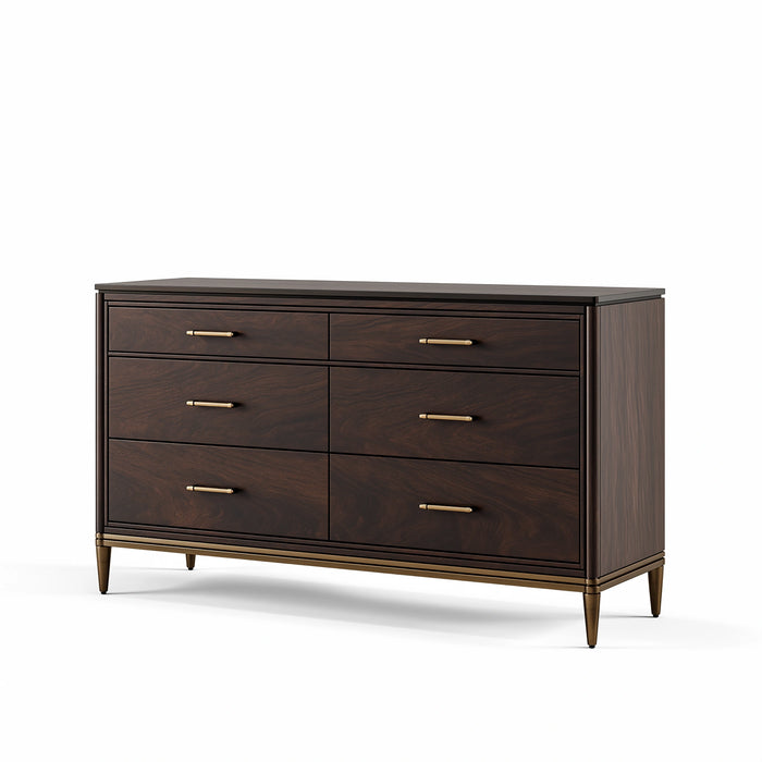 Kommode 160 x 45 x 90 cm dunkle Holzoptik mit Metallgriffen - 6 Schubladen klassischer Stil