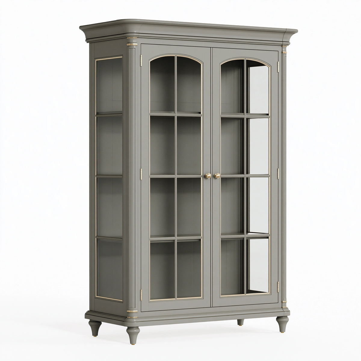 Vitrine 120 x 45 x 200 cm Holz und Glas Grau Klassisch mit 2 Türen