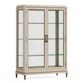 Vitrine 100 x 45 x 190 cm in Beige mit Glas Türen und goldfarbenen Details im klassischen Stil