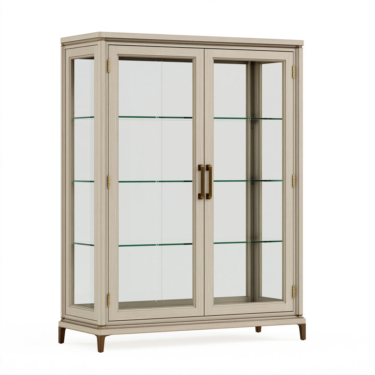 Glasvitrine 120 x 45 x 190 cm Holzwerkstoff Beige mit Glastüren klassischer Stil