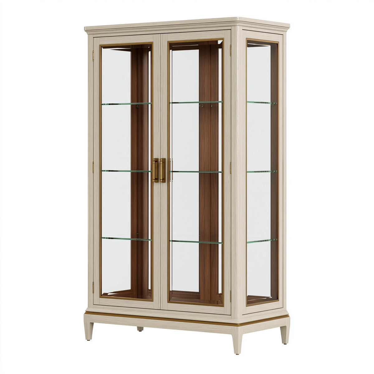 Vitrine 110 x 45 x 200 cm Holz und Glas Cremebraun klassischer Stil