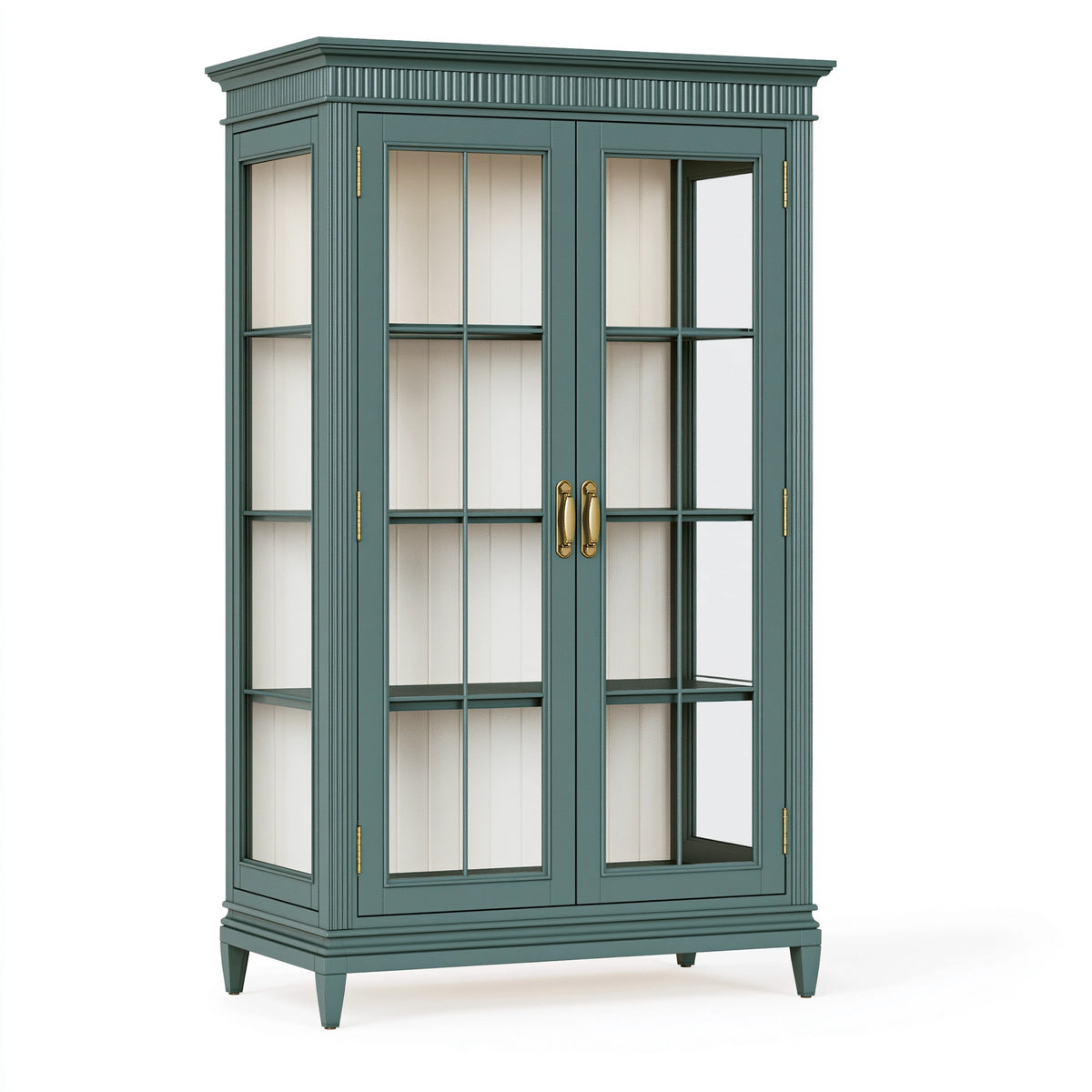 Vitrine 100 x 45 x 200 cm Holzwerkstoff Dunkelgrün Glasfront klassisch
