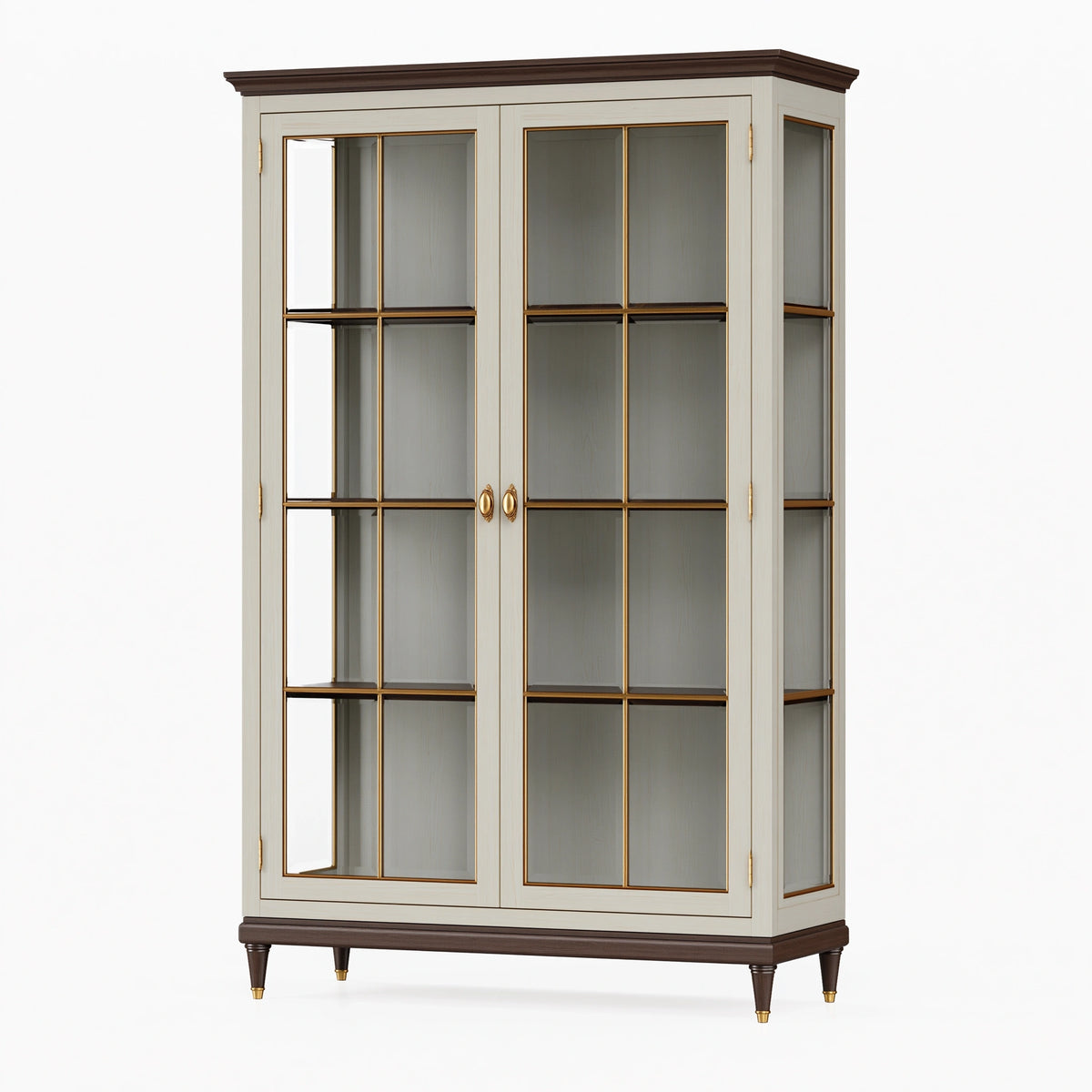 Vitrinenschrank 100 x 45 x 200 cm Holzwerkstoff Cremebraun mit Glastüren klassischer Stil