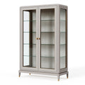 Vitrine 100 x 45 x 190 cm Holzwerkstoff Glas Hellgrau mit Glastüren Klassisch