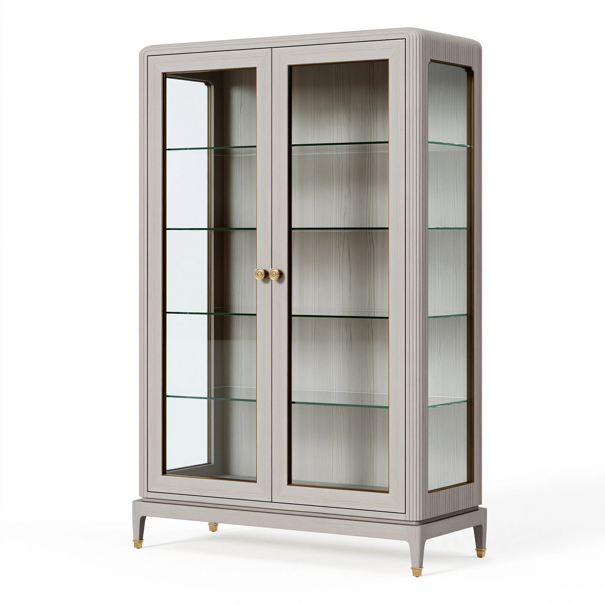 Vitrine 100 x 45 x 190 cm Holzwerkstoff Glas Hellgrau mit Glastüren Klassisch